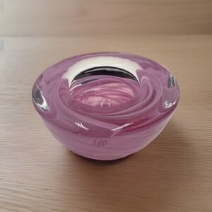 Kosta Boda pink swirl art glass votive bowl 4 1/2" (v90)